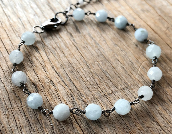 Aquamarine silver chain linked bracelet