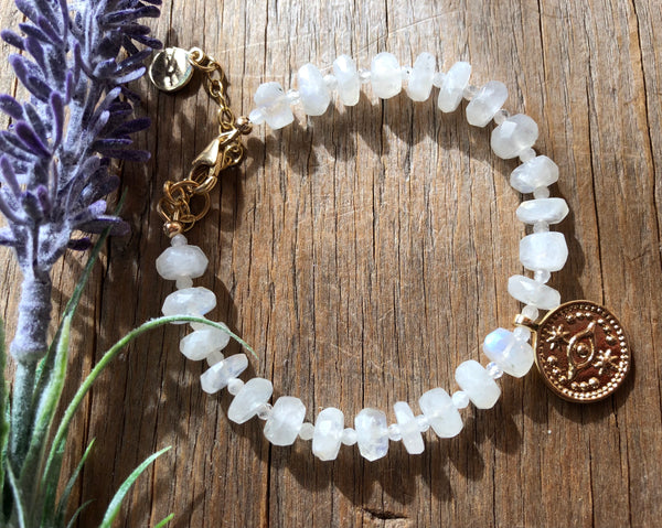 Statement moonstone bracelet with gold charm