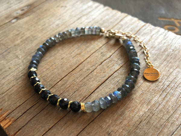 Fire blue Labradorite with Black Spinel bracelet