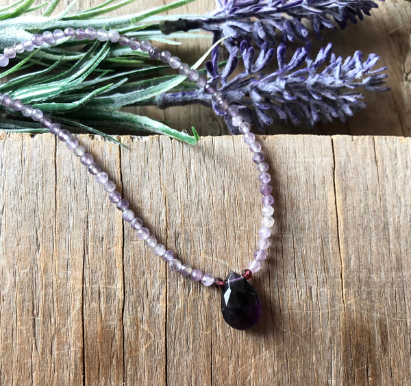 Double Amethyst tear drop necklace