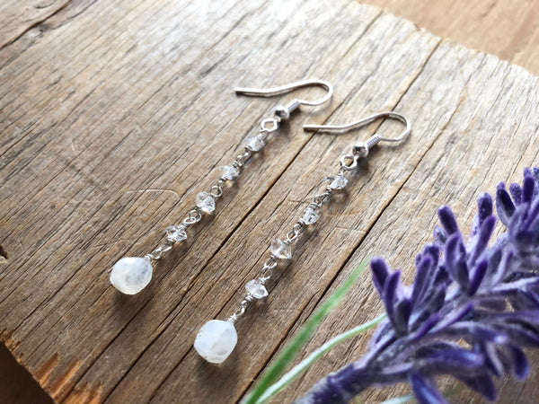 Herkimer diamond & moonstone earrings