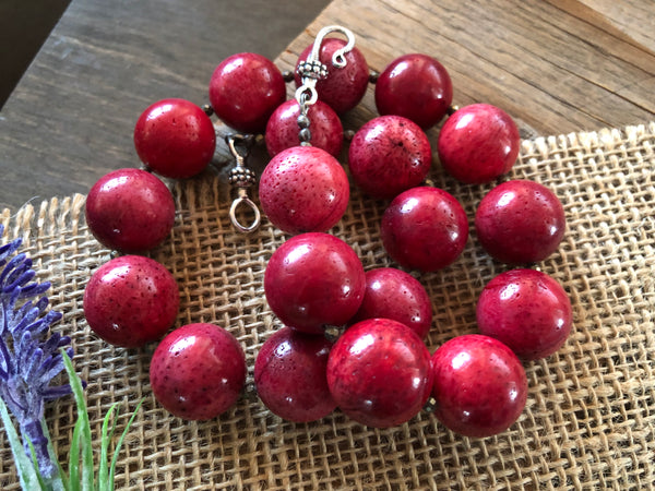 Red Coral beads statement necklace