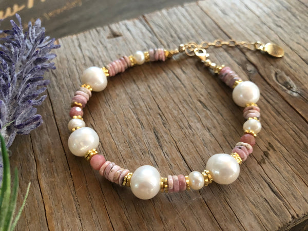 Rhodochrosite pearl bracelet