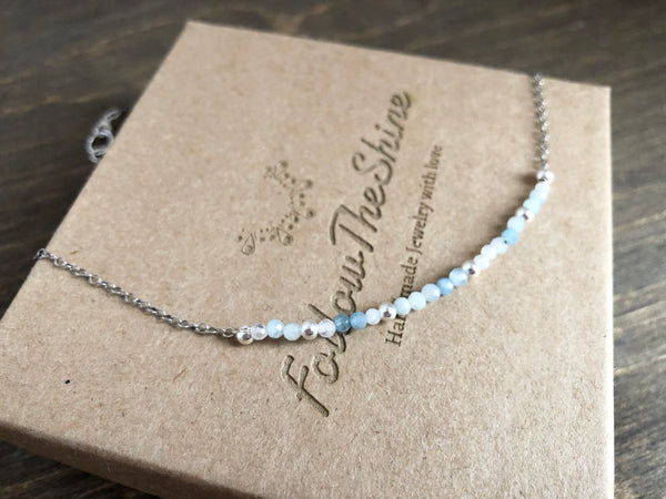 Dainty aquamarine silver chain choker necklace