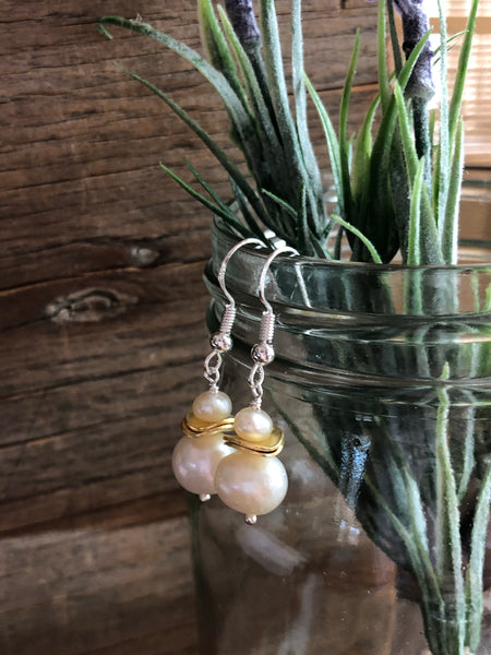 Double pearl stack earrings