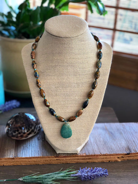 Amazonite pendant with fire agate necklace