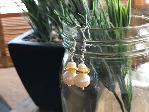 Double pearl stack earrings