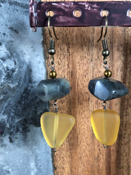 Chunky labradorite dangle earrings