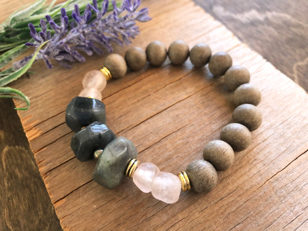 Statement labradorite wood beads bracelet