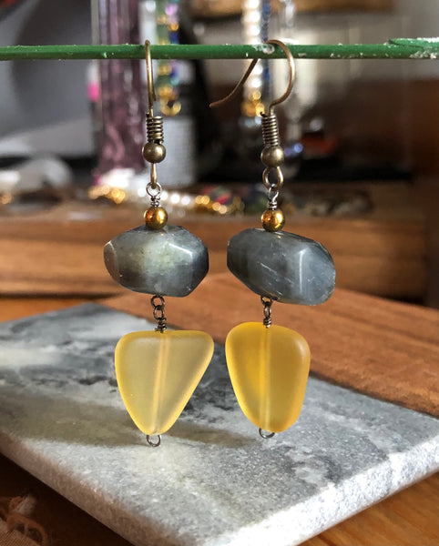 Chunky labradorite dangle earrings