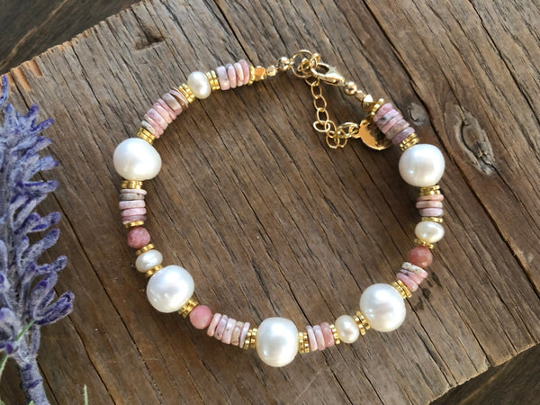 Rhodochrosite pearl bracelet