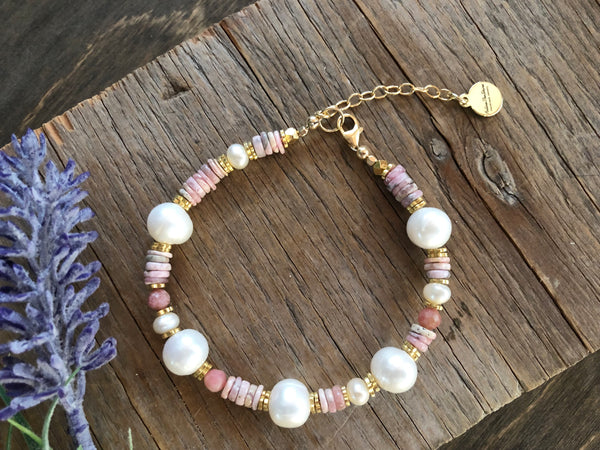 Rhodochrosite pearl bracelet