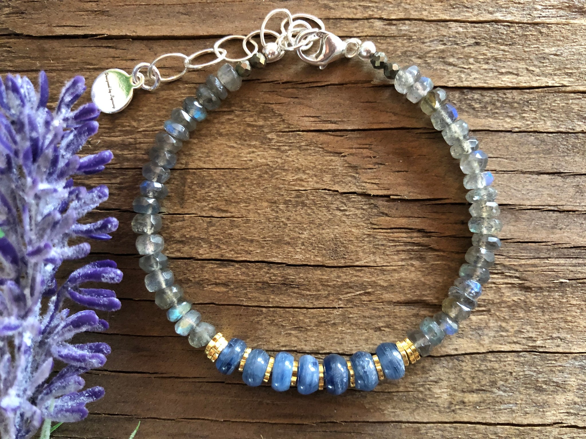 Blue ocean labradorite bracelet with kyanite