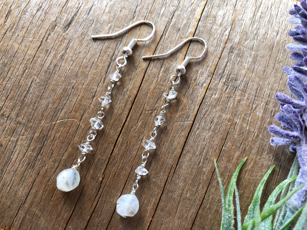 Herkimer diamond & moonstone earrings