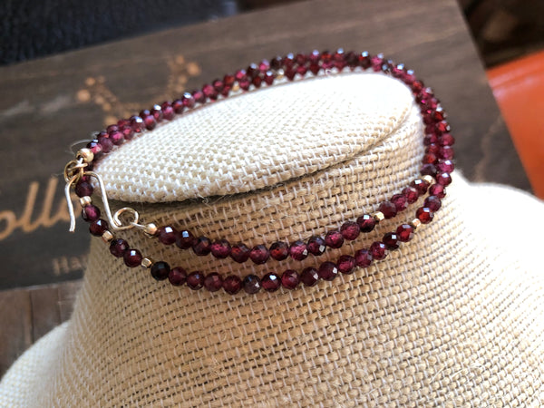 Simple garnet beaded necklace with 14k gold filled beads